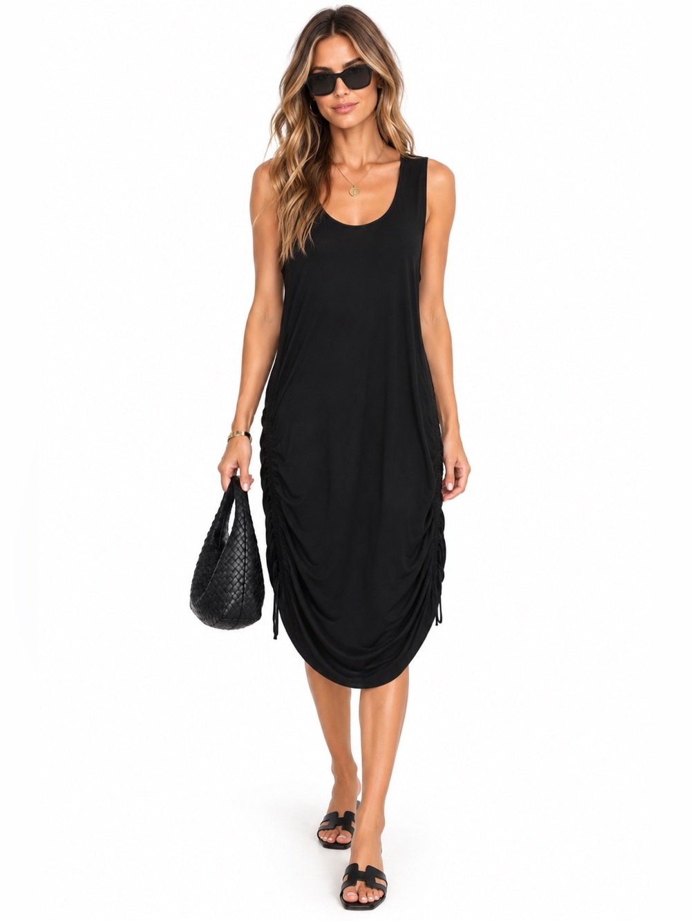 Freya Swim Black Side Ruched Tie convertible Midi Maxi Cover-Up Dress 10/12 L
